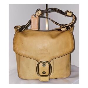 Coach Tan Leather Bleecker Flap Tattersall Shoulder Bag